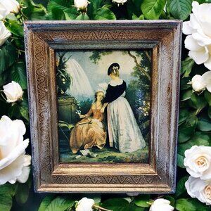 La Lecture By Jean-Baptiste Hilaire Miniature Art Gold Gilt Frame Made In Italy
